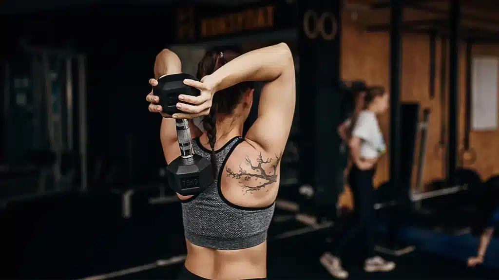women doing tricep Extensions with a Dumbbell