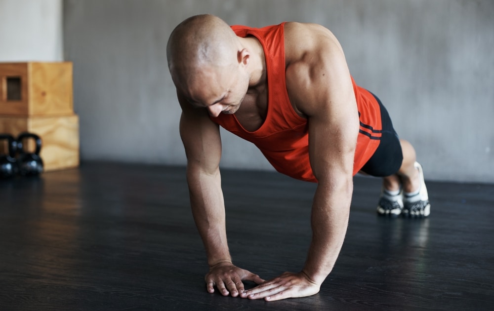 Strong Muscle And Man Doing Strength Push Up For Fitness