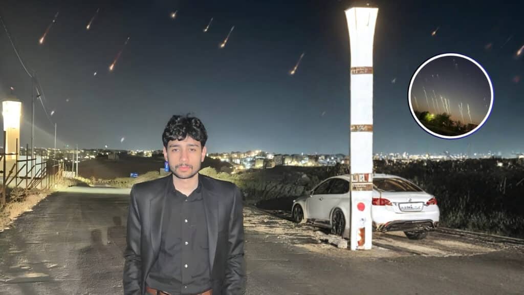 Man in Jordan Poses for a Photo as Missiles Rain Down Behind Him: A Striking Image of Courage Amidst Chaos